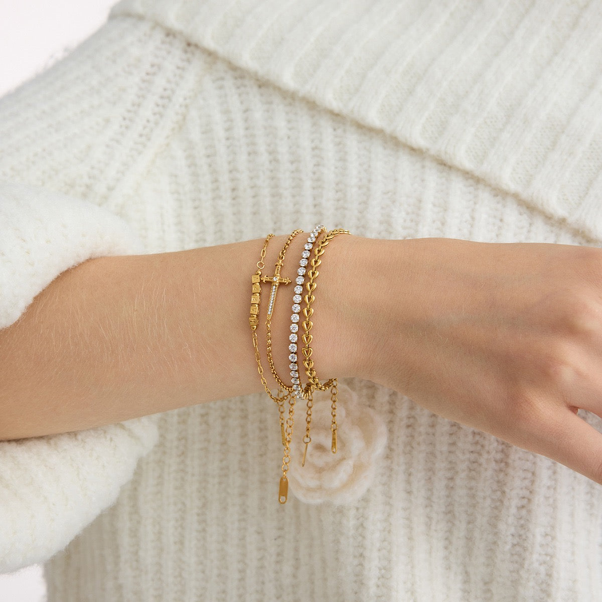 14K Gold Cross Charm Bracelet