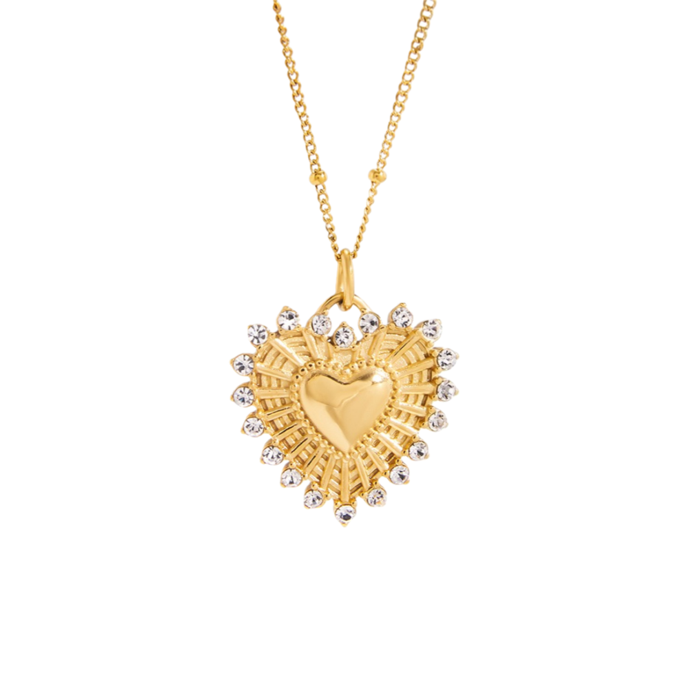 14K Gold Textured Heart Pendant Necklace