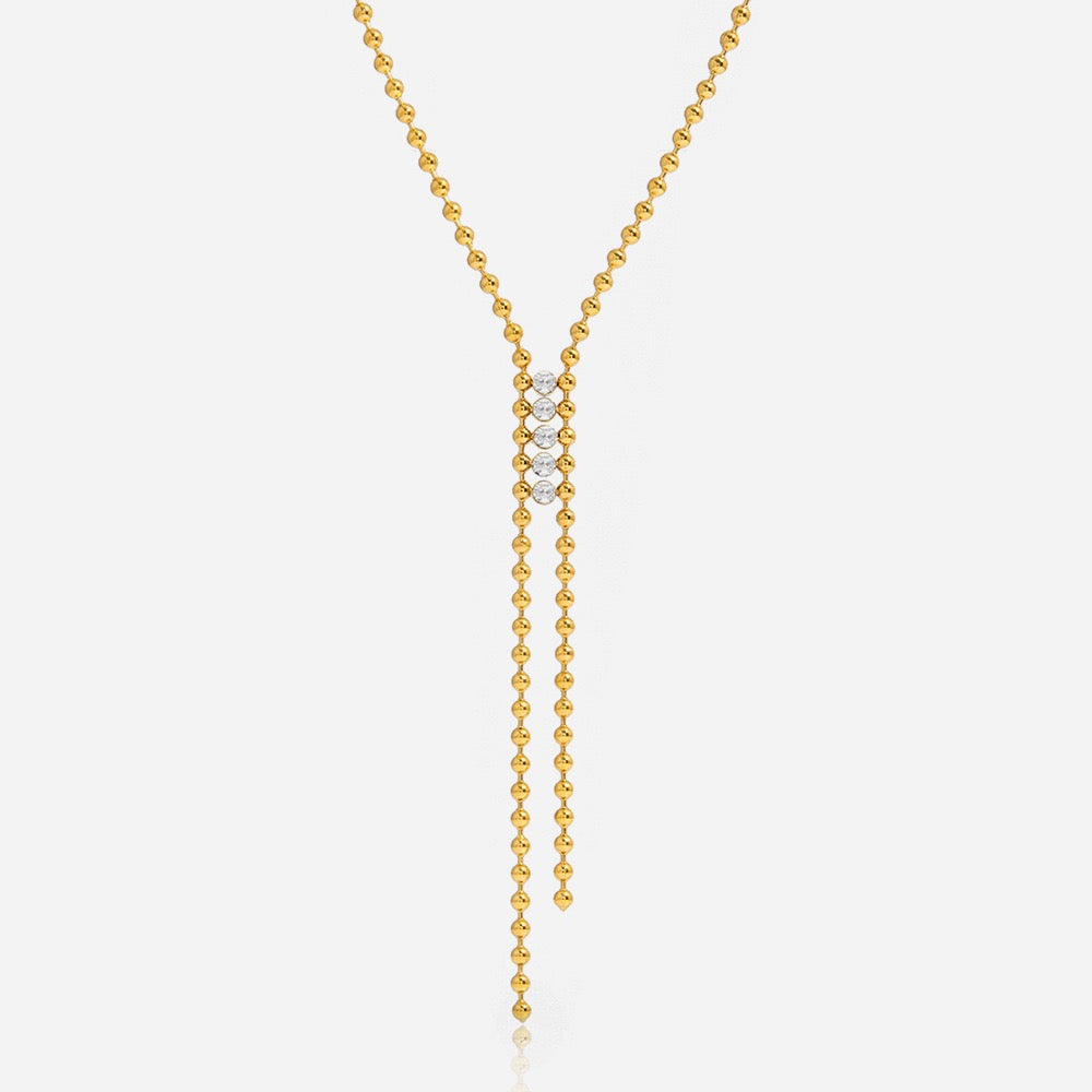 14K Gold Y-Shaped Crystal Bead Necklace