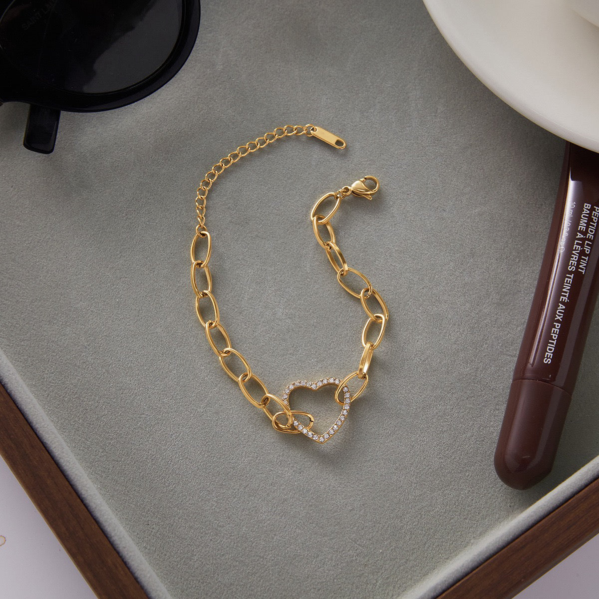 Geometric Heart Charm Gold Bracelet