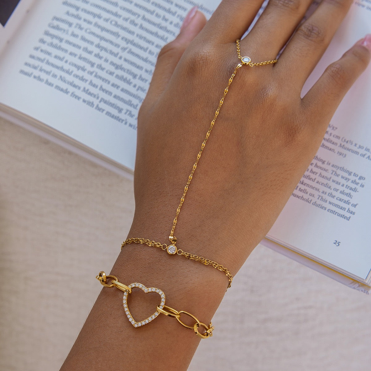 Geometric Heart Charm Gold Bracelet