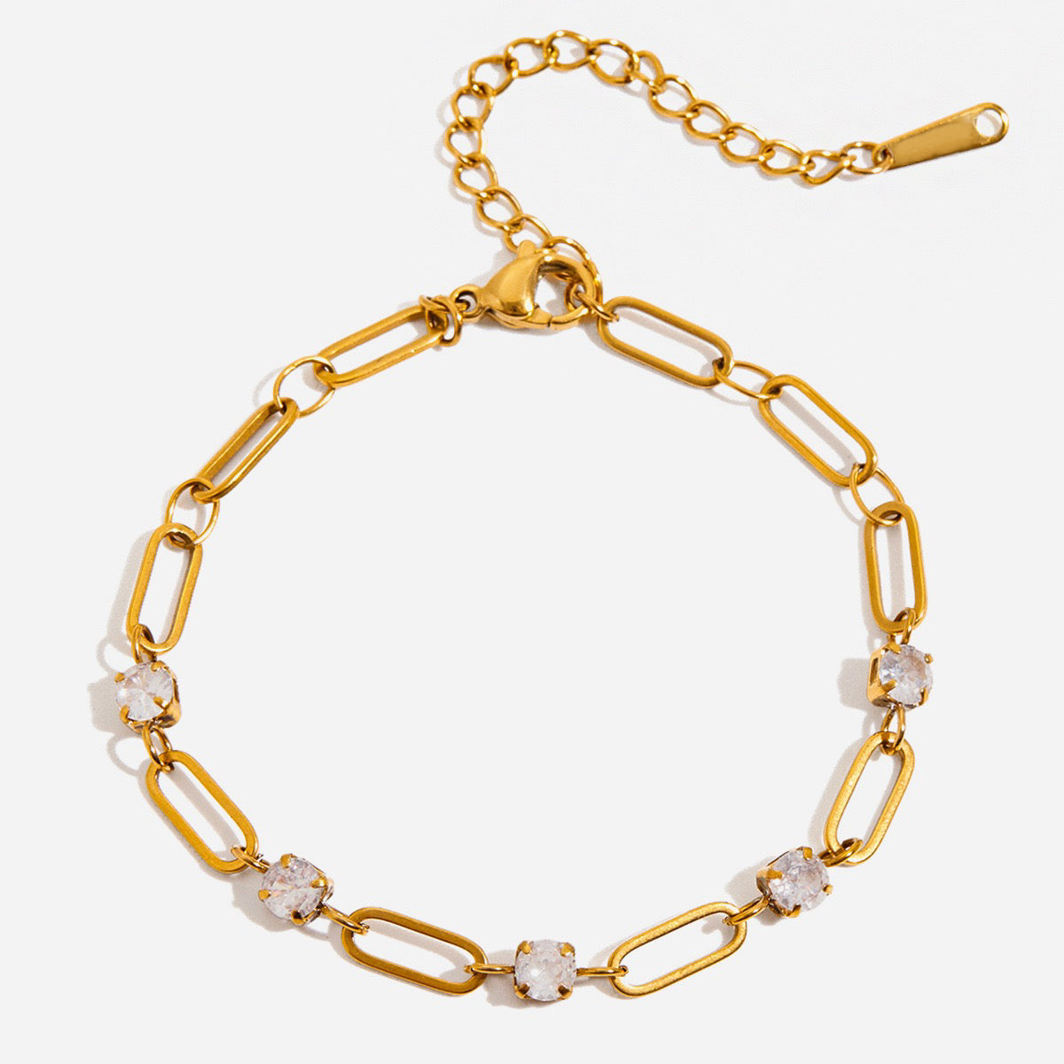 14K Gold CZ Paperclip Bracelet – Elegant &Edgy