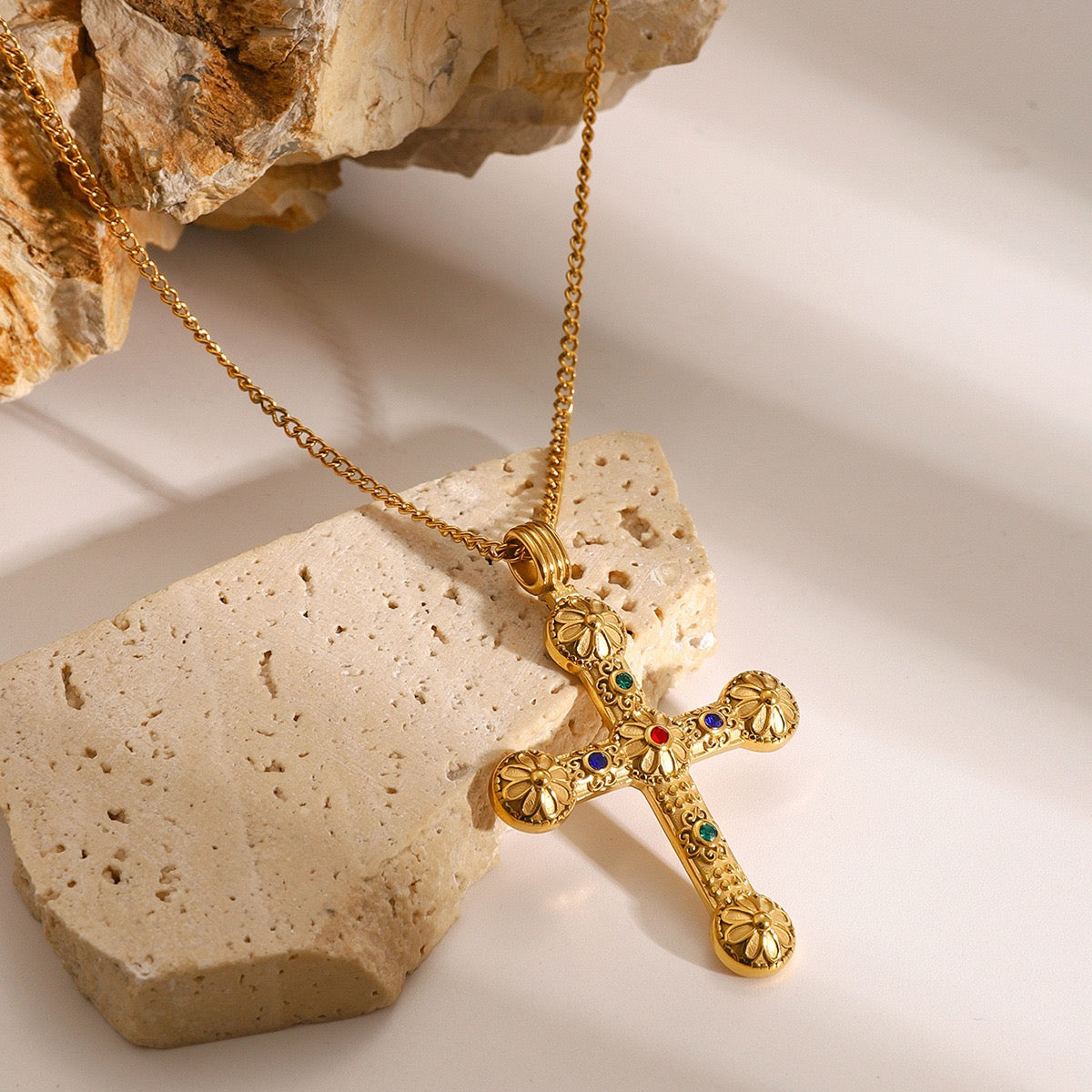 14K Gold Cross Necklace-Long 28" Chain
