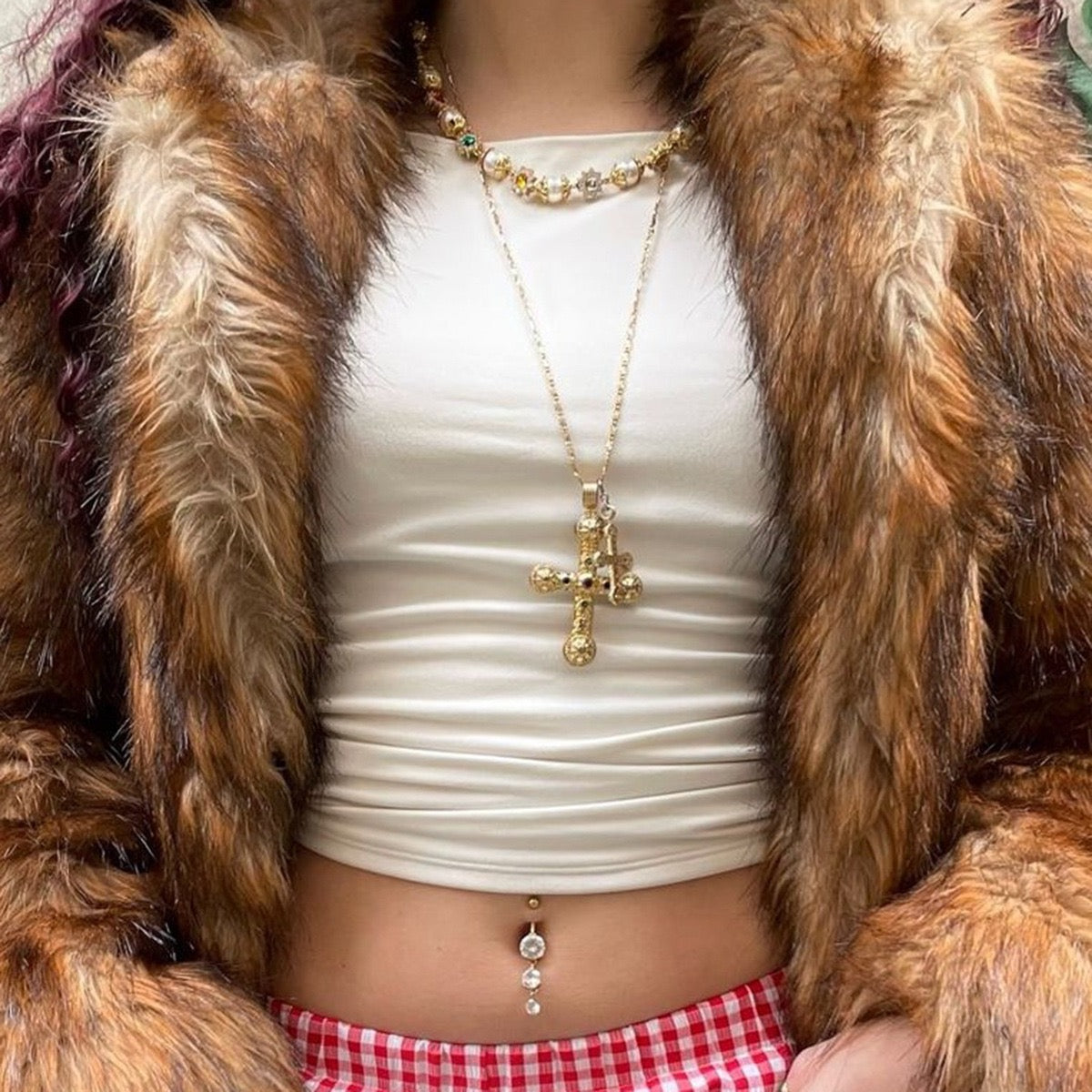 14K Gold Cross Necklace-Long 28" Chain