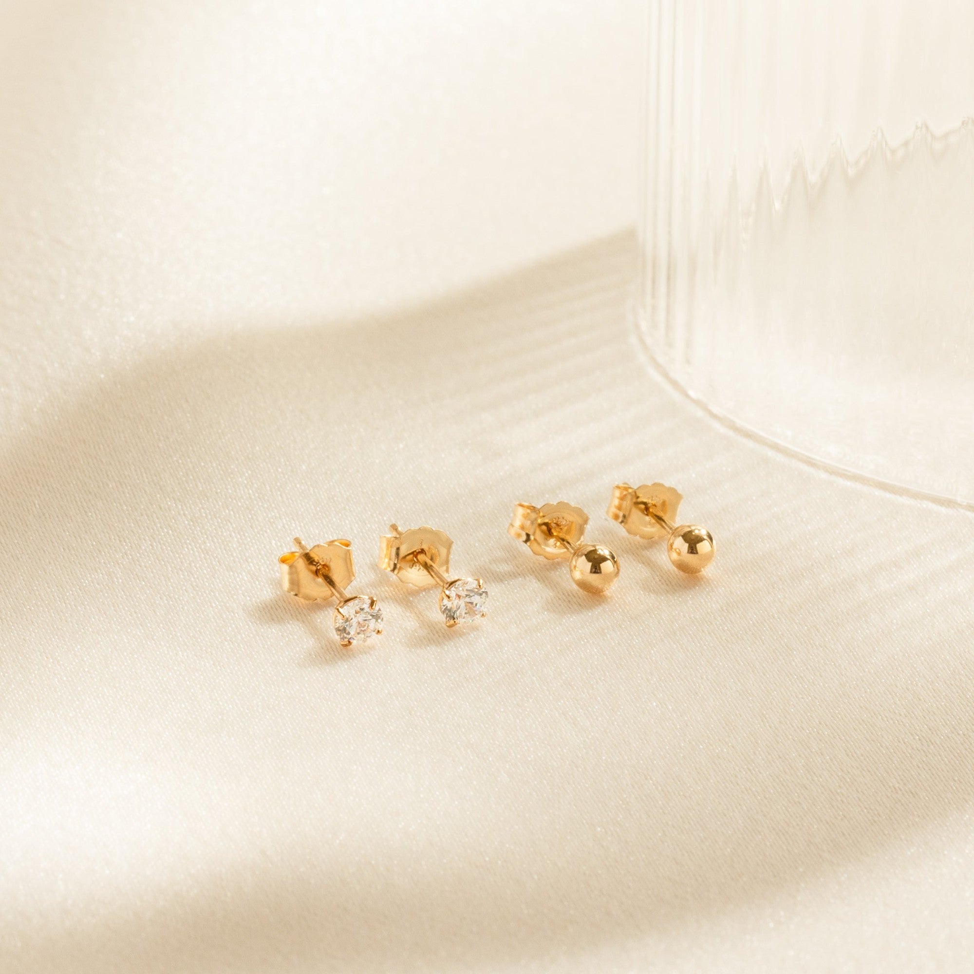 Dainty Stud Earrings Set - 14k