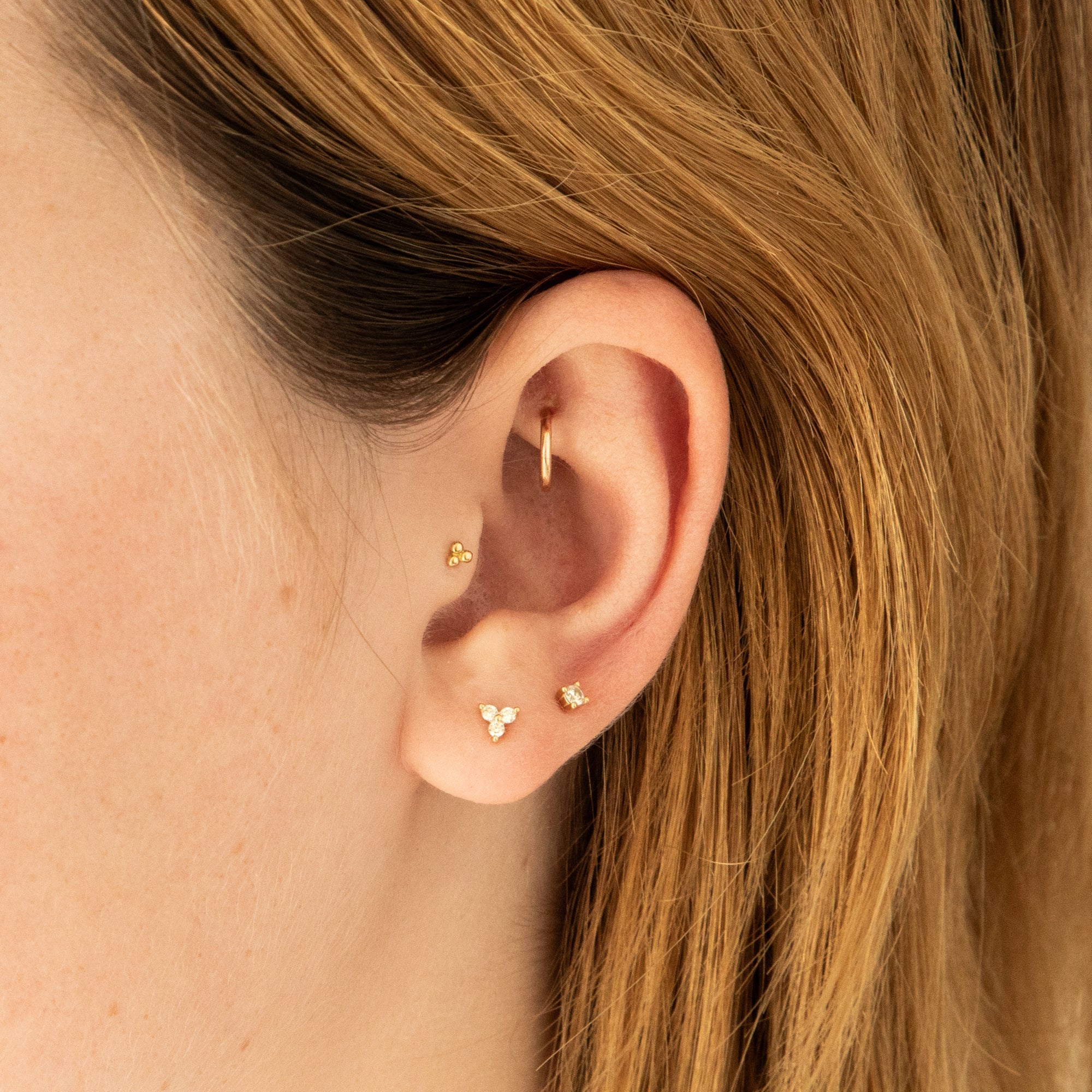 Triple CZ Flat Back Stud Earring