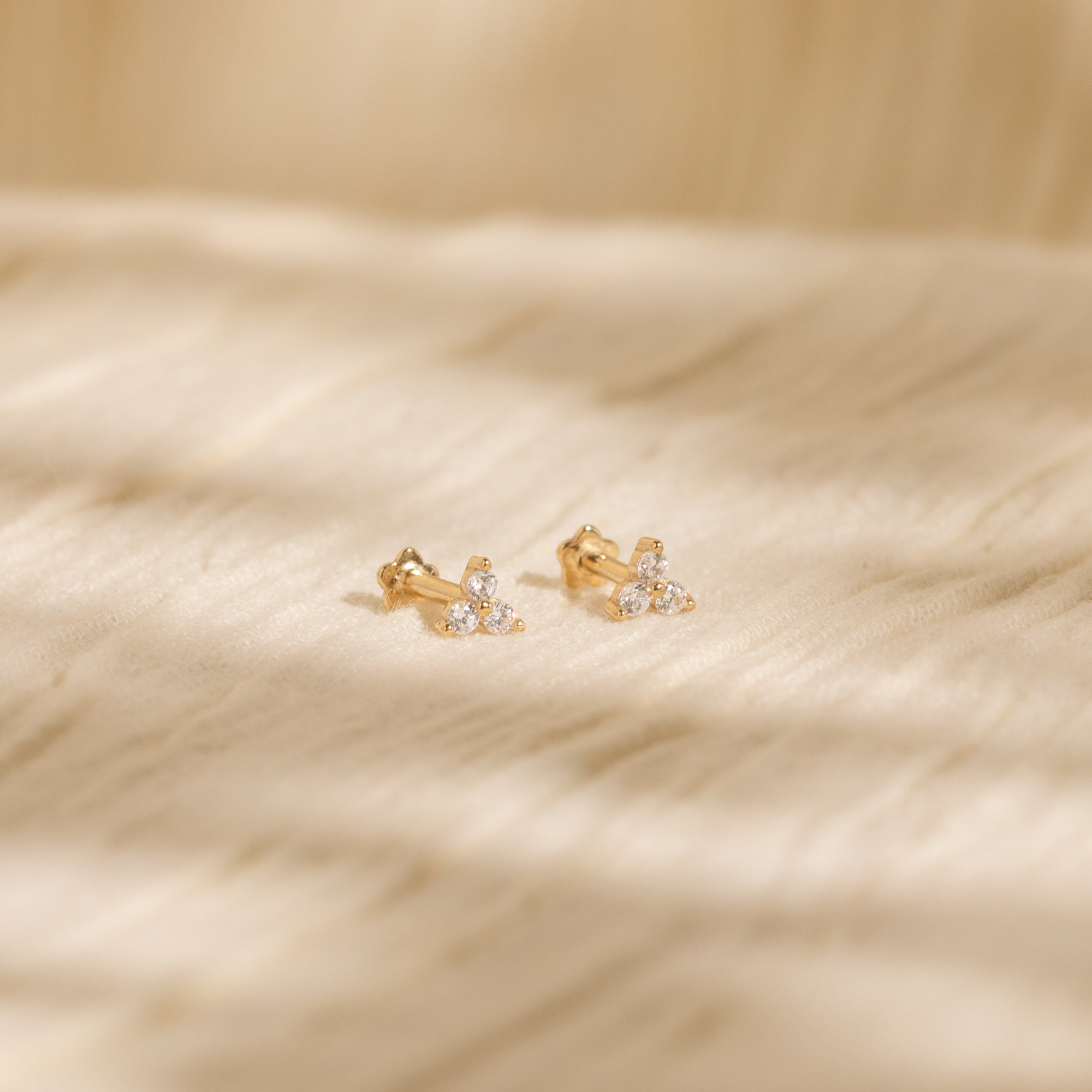 Triple CZ Flat Back Stud Earring