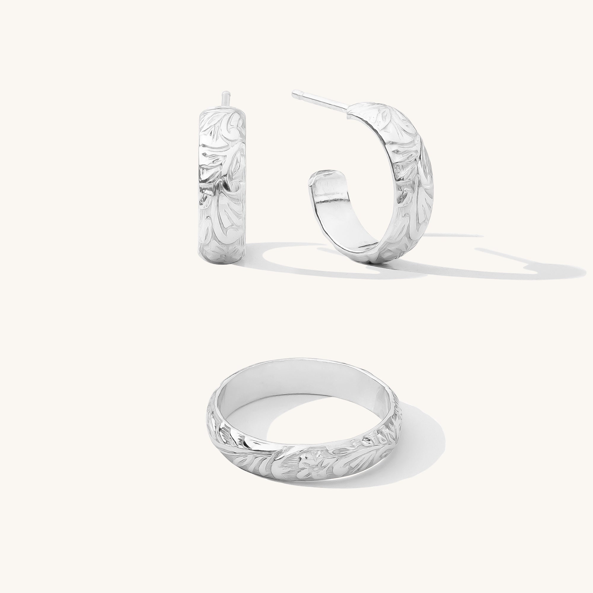 Floral Jewelry Set (Ring + Hoop Earrings)