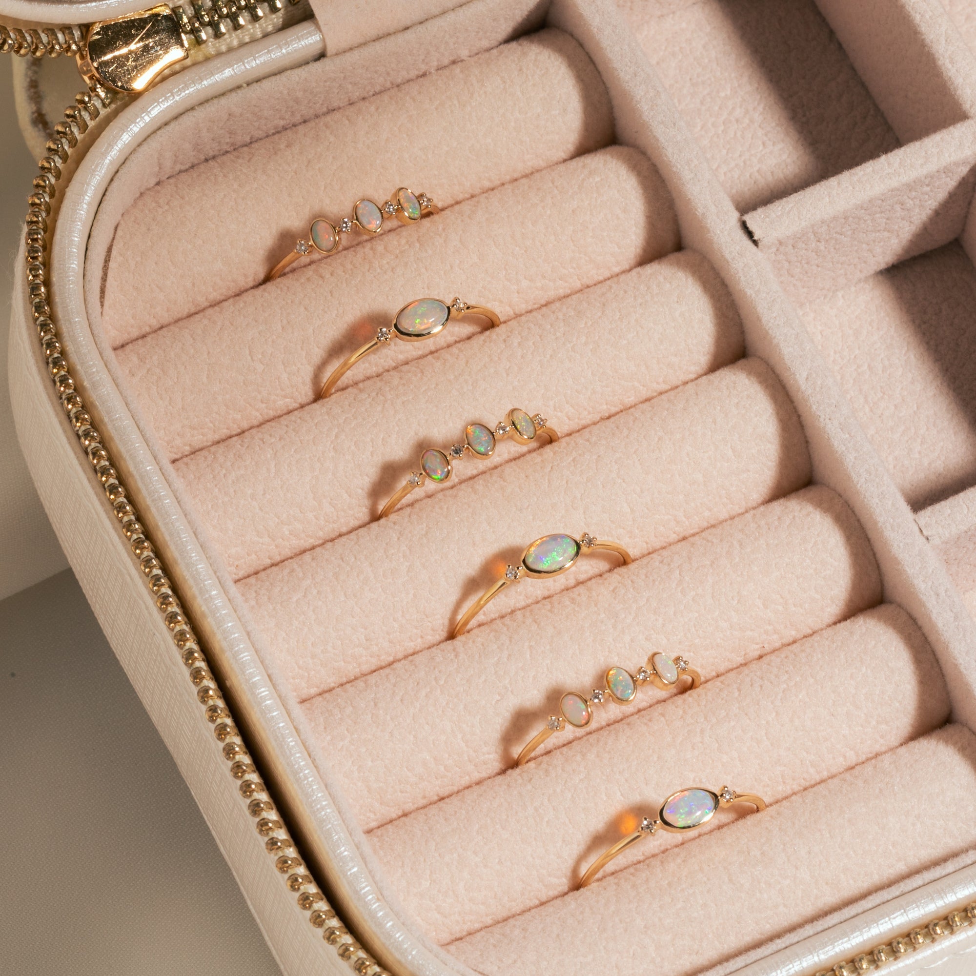 Triple Opal + Diamond Ring