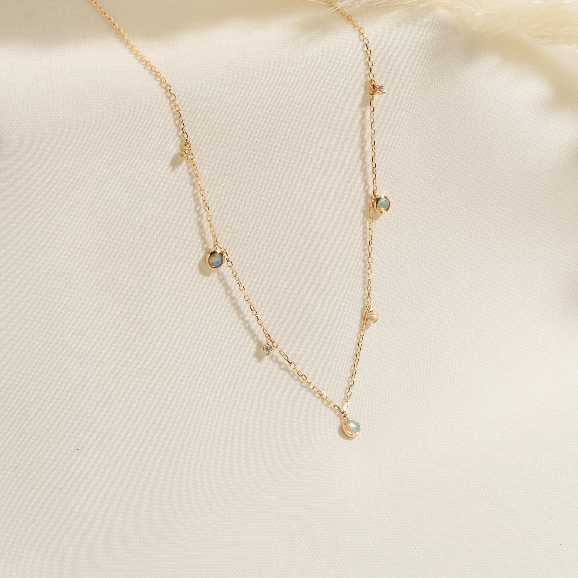 Opal + Diamond Station Necklace - Reversible