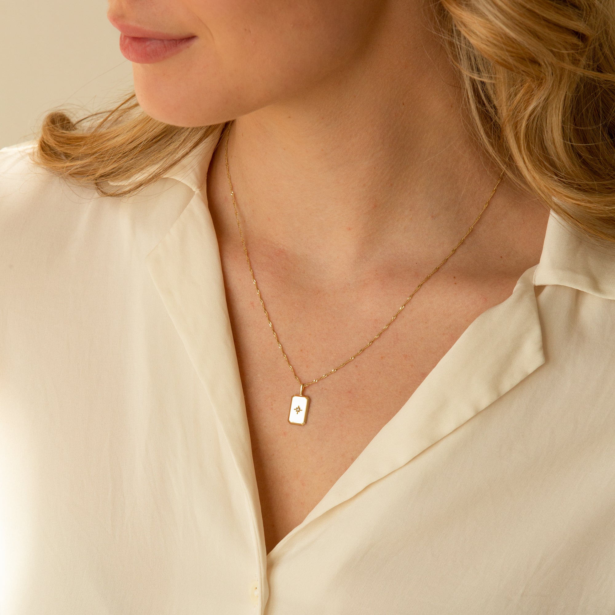 Rectangle Starburst Necklace - 14k Solid Gold