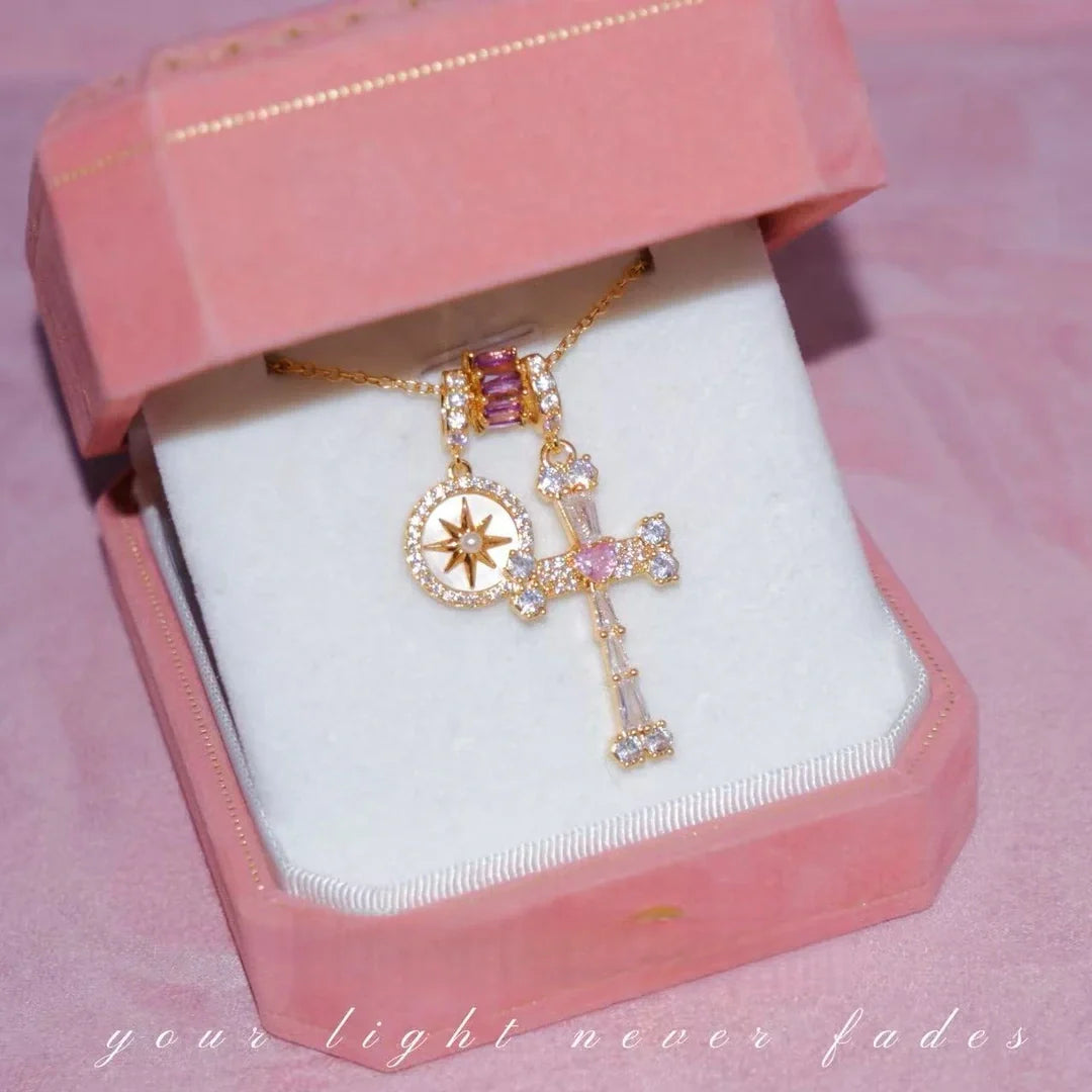 14K Gold Vermeil Cross & North Star Necklace