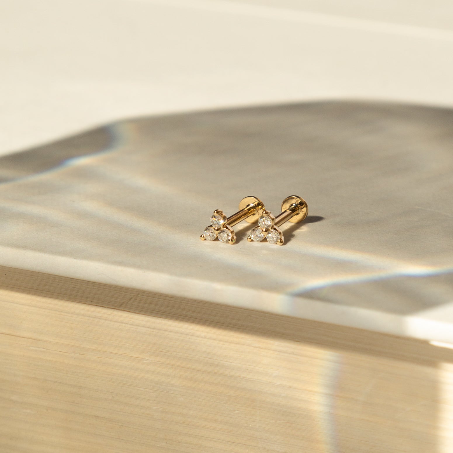 Triple Diamond Flat Back Stud Earring